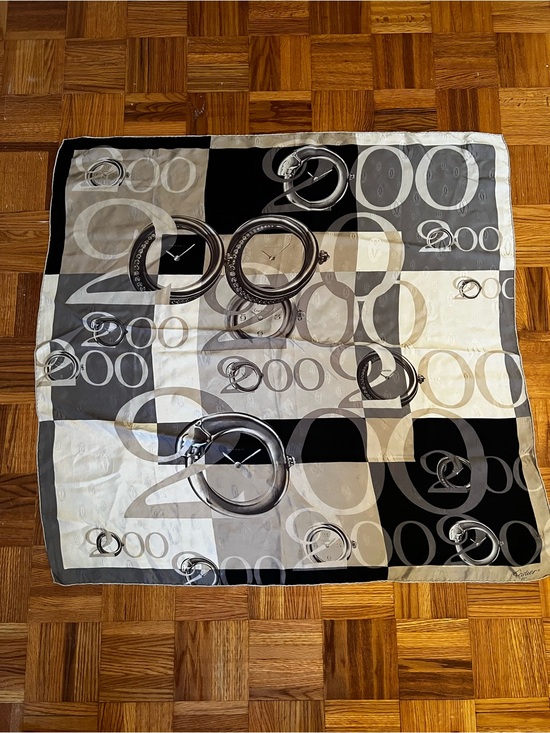 Cartier Accessories - Vintage Cartier Black and Cream Graphic Silk Scarf
